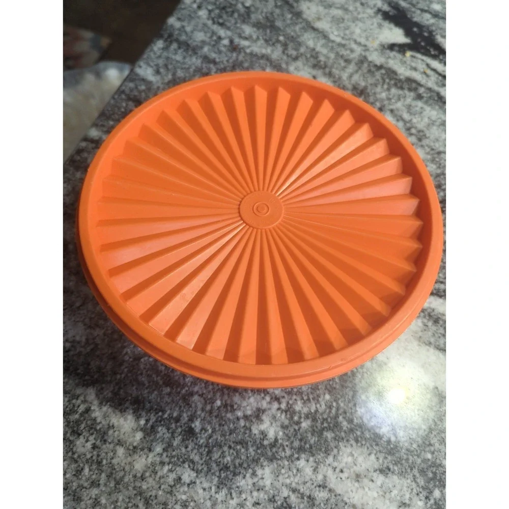 Vintage Tupperware 1204-2 Harvest Orange Filigree Canister Servalier Lid Plastic